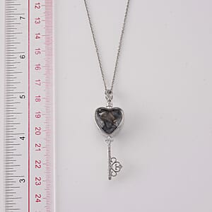 Pietersite and Simulated Diamond 36.00 ctw Pendant in Silvertone with Stainless Steel Necklace (20 inches)