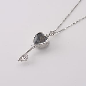 Pietersite and Simulated Diamond 36.00 ctw Pendant in Silvertone with Stainless Steel Necklace (20 inches)