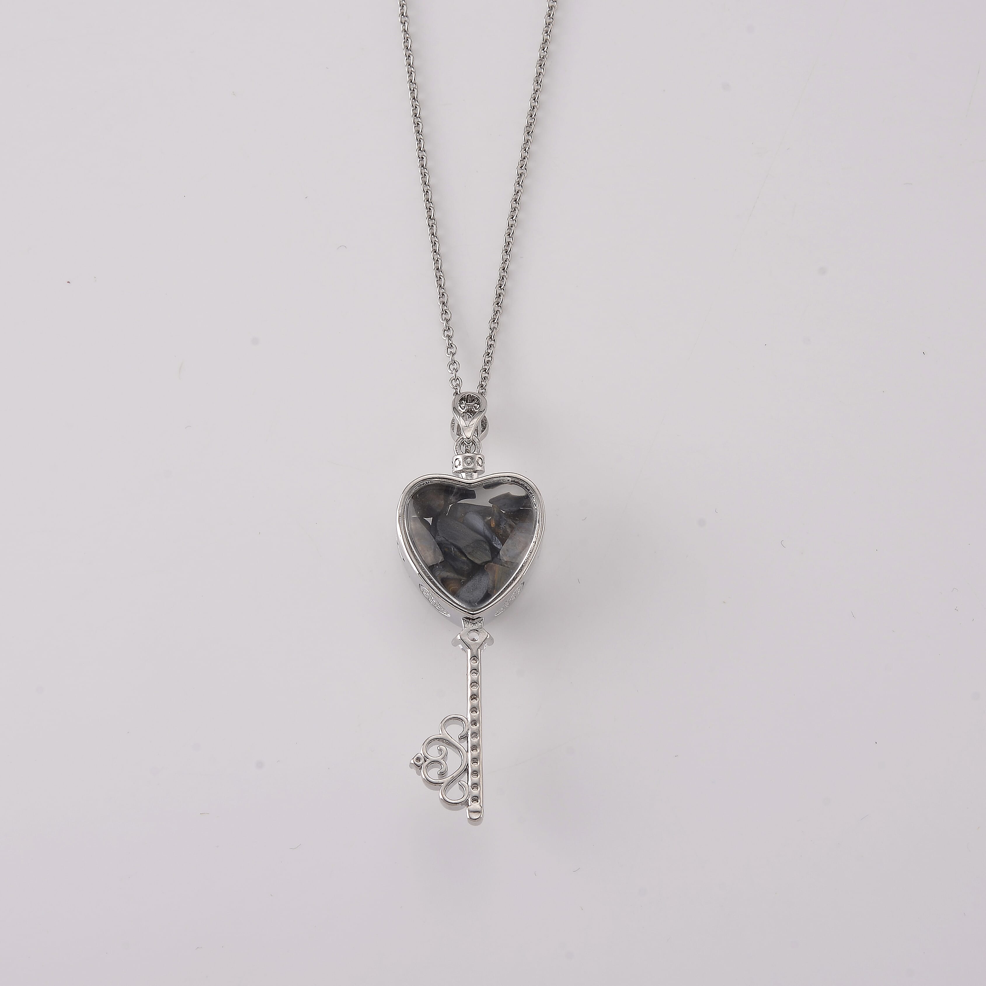 Pietersite and Simulated Diamond 36.00 ctw Pendant in Silvertone with Stainless Steel Necklace (20 inches)