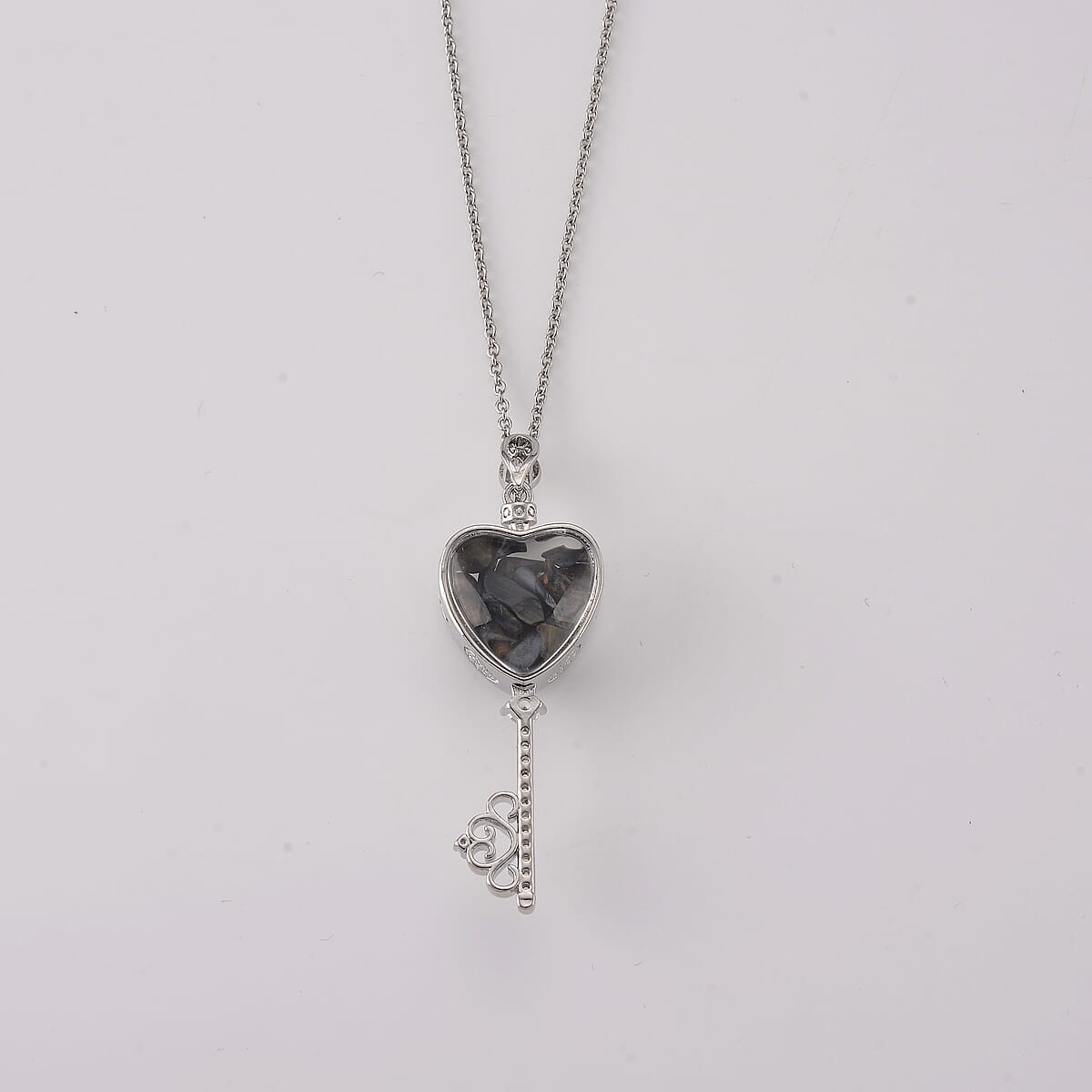 Pietersite and Simulated Diamond 36.00 ctw Pendant in Silvertone with Stainless Steel Necklace (20 inches) image number 3
