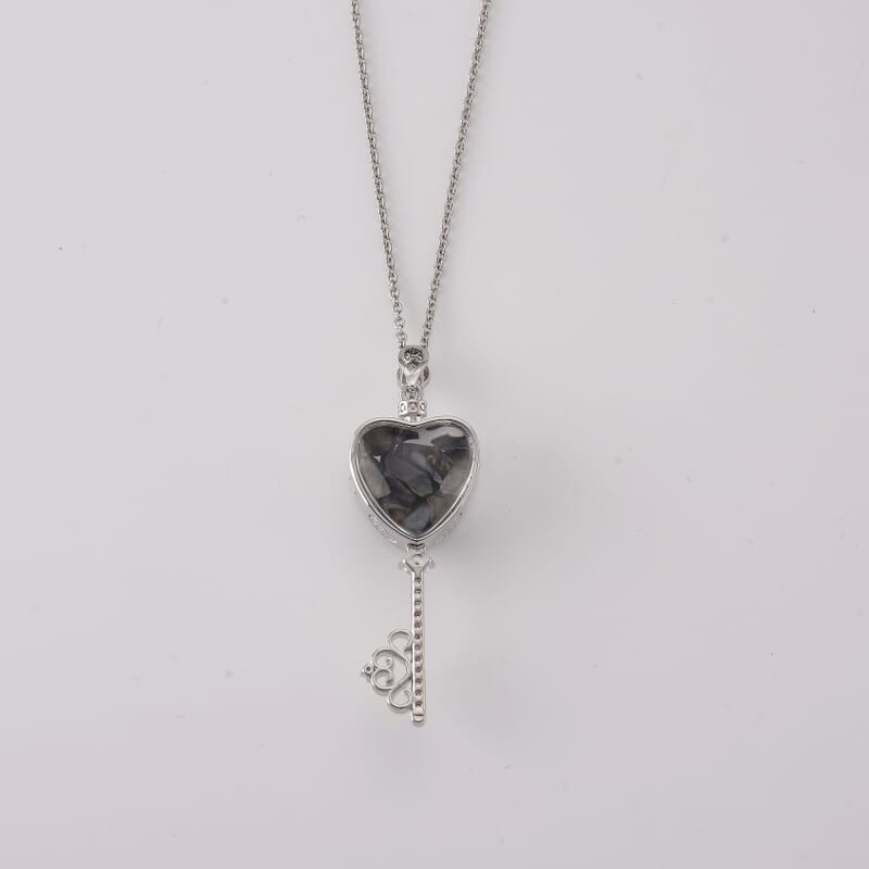 Pietersite and Simulated Diamond 36.00 ctw Pendant in Silvertone with Stainless Steel Necklace (20 inches)