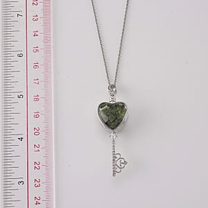 Chrome Diopside and Simulated Diamond 36.00 ctw Pendant in Silvertone with Stainless Steel Necklace (20 inches)