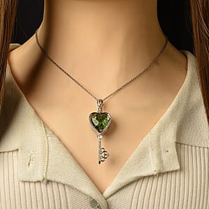 Chrome Diopside and Simulated Diamond 36.00 ctw Pendant in Silvertone with Stainless Steel Necklace (20 inches)