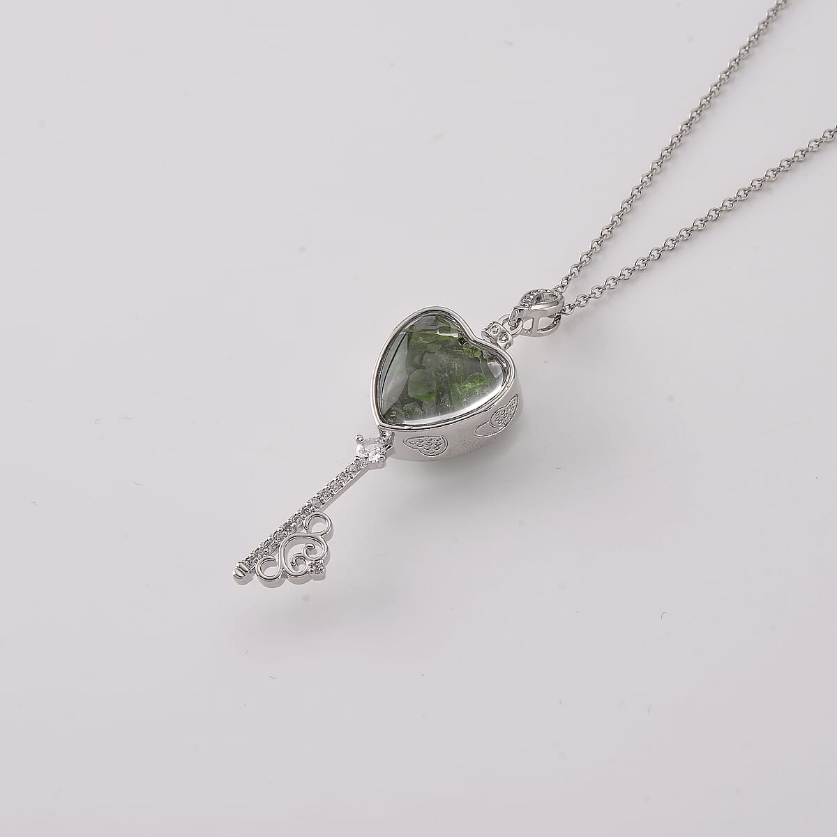Chrome Diopside and Simulated Diamond 36.00 ctw Pendant in Silvertone with Stainless Steel Necklace (20 inches) image number 2