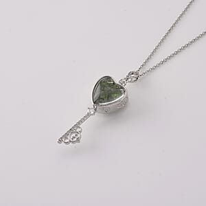 Chrome Diopside and Simulated Diamond 36.00 ctw Pendant in Silvertone with Stainless Steel Necklace (20 inches)