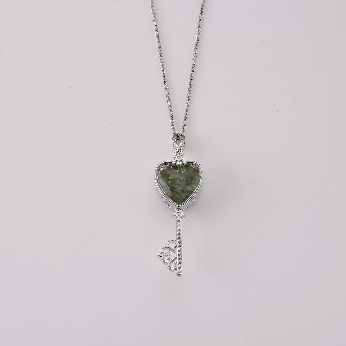 Chrome Diopside and Simulated Diamond 36.00 ctw Pendant in Silvertone with Stainless Steel Necklace (20 inches) image number 3