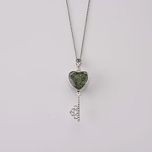 Chrome Diopside and Simulated Diamond 36.00 ctw Pendant in Silvertone with Stainless Steel Necklace (20 inches)