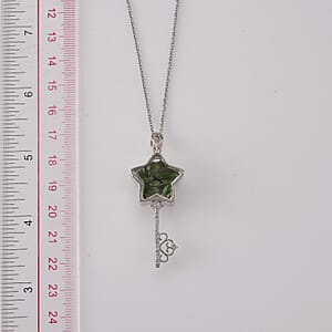 Chrome Diopside and Simulated Diamond 36.00 ctw Pendant in Silvertone with Stainless Steel Necklace (20 inches)