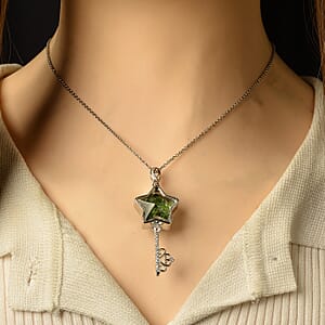 Chrome Diopside and Simulated Diamond 36.00 ctw Pendant in Silvertone with Stainless Steel Necklace (20 inches)