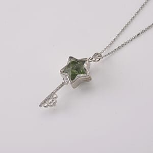 Chrome Diopside and Simulated Diamond 36.00 ctw Pendant in Silvertone with Stainless Steel Necklace (20 inches)