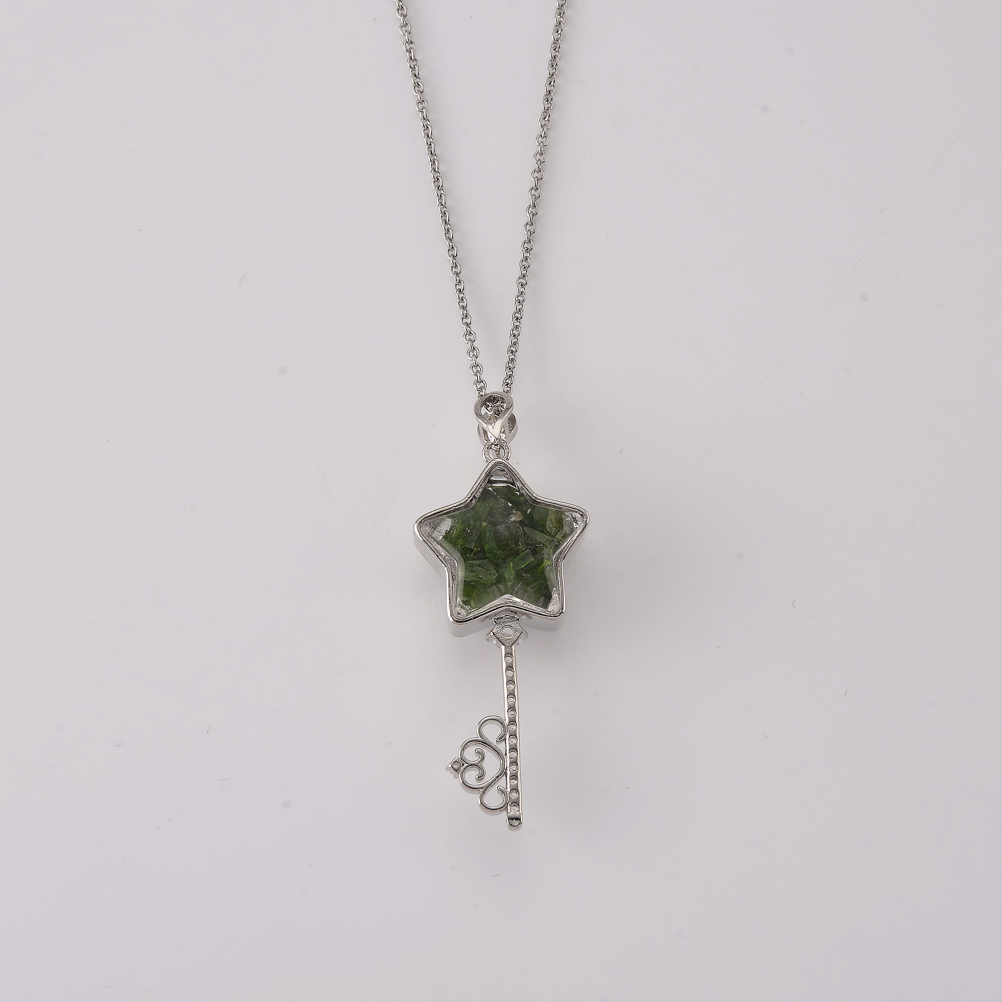 Chrome Diopside and Simulated Diamond 36.00 ctw Pendant in Silvertone with Stainless Steel Necklace (20 inches)