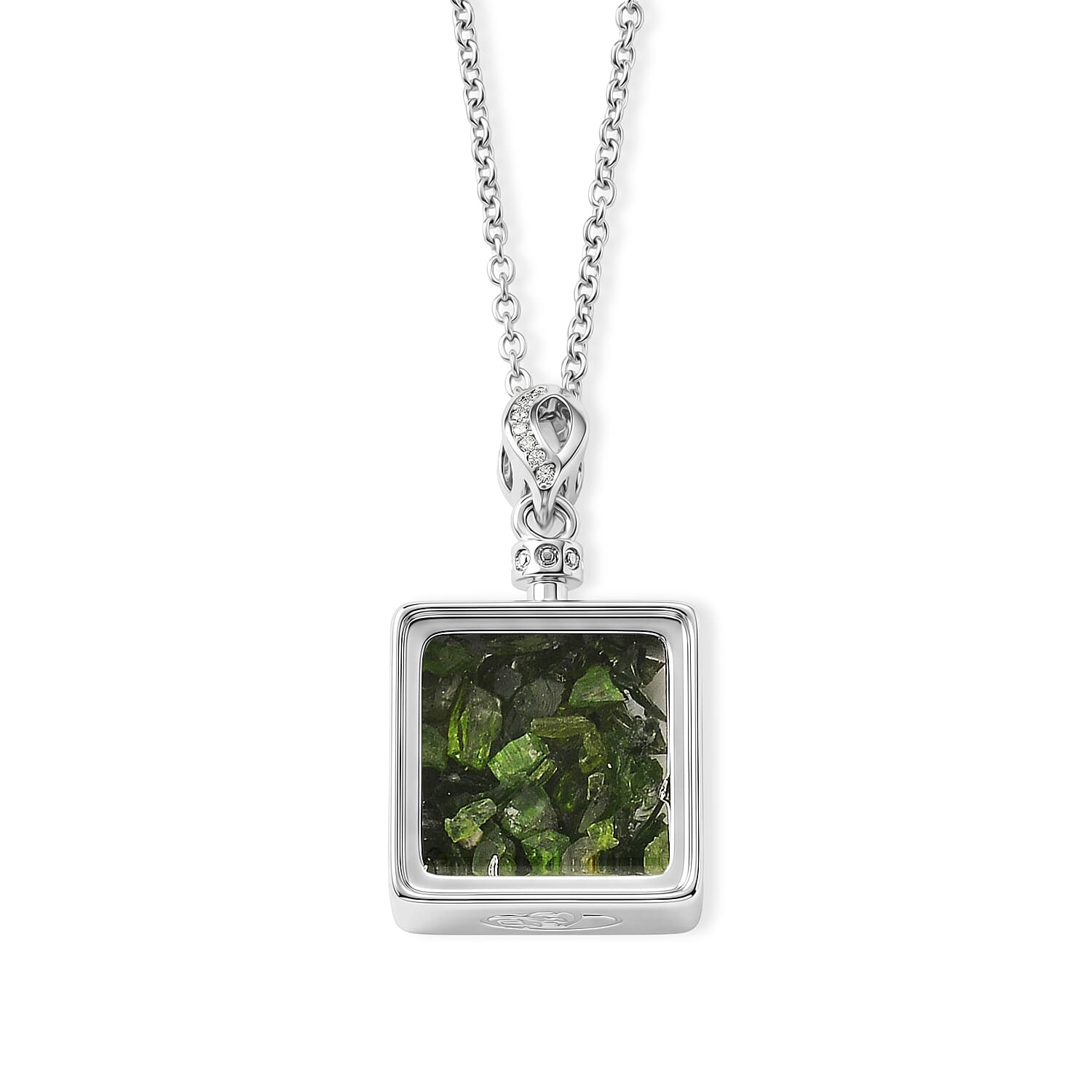 Chrome Diopside and Simulated Diamond 35.50 ctw Pendant in Silvertone with Stainless Steel Necklace (20 inches)