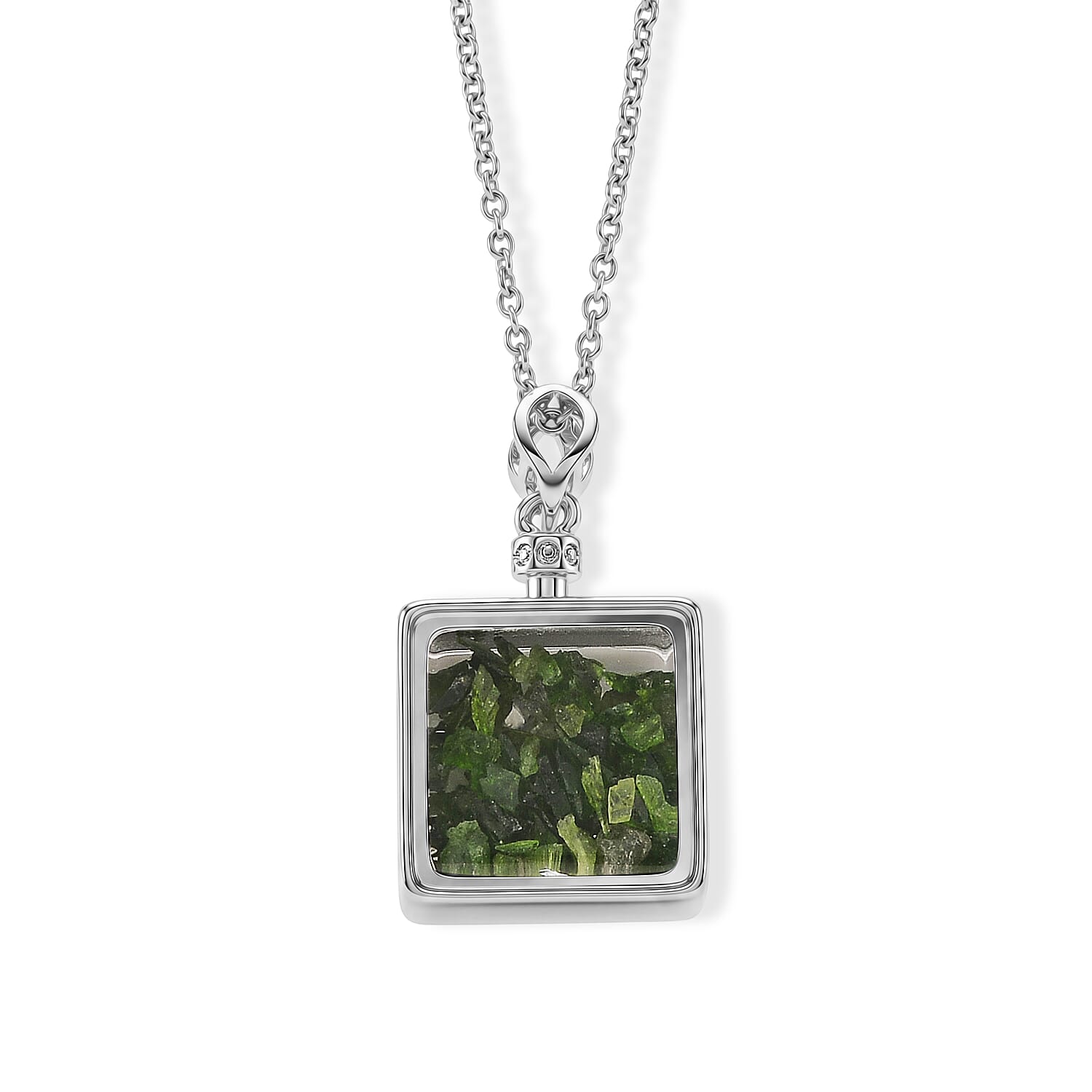 Chrome Diopside and Simulated Diamond 35.50 ctw Pendant in Silvertone with Stainless Steel Necklace (20 inches)