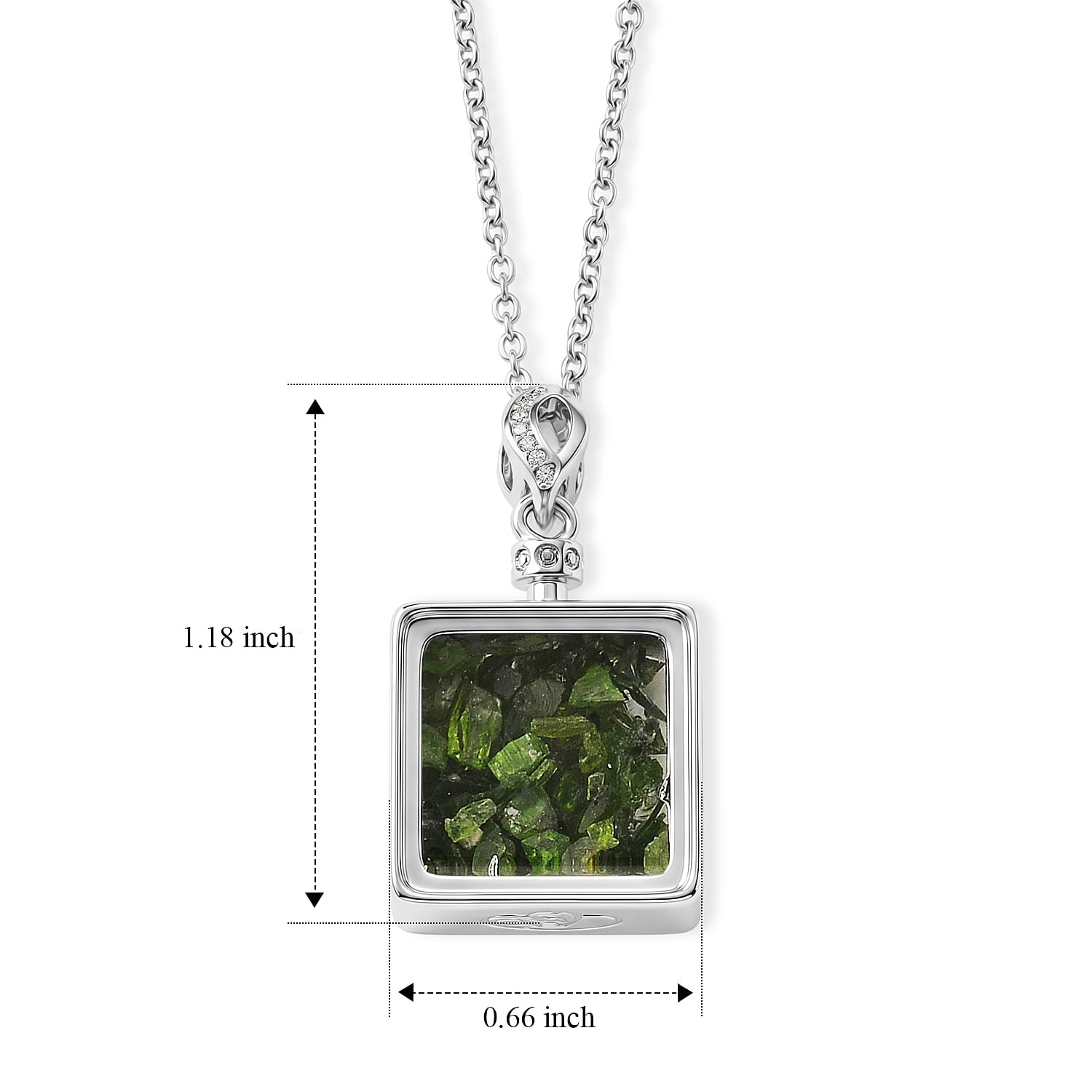 Chrome Diopside and Simulated Diamond 35.50 ctw Pendant in Silvertone with Stainless Steel Necklace (20 inches)