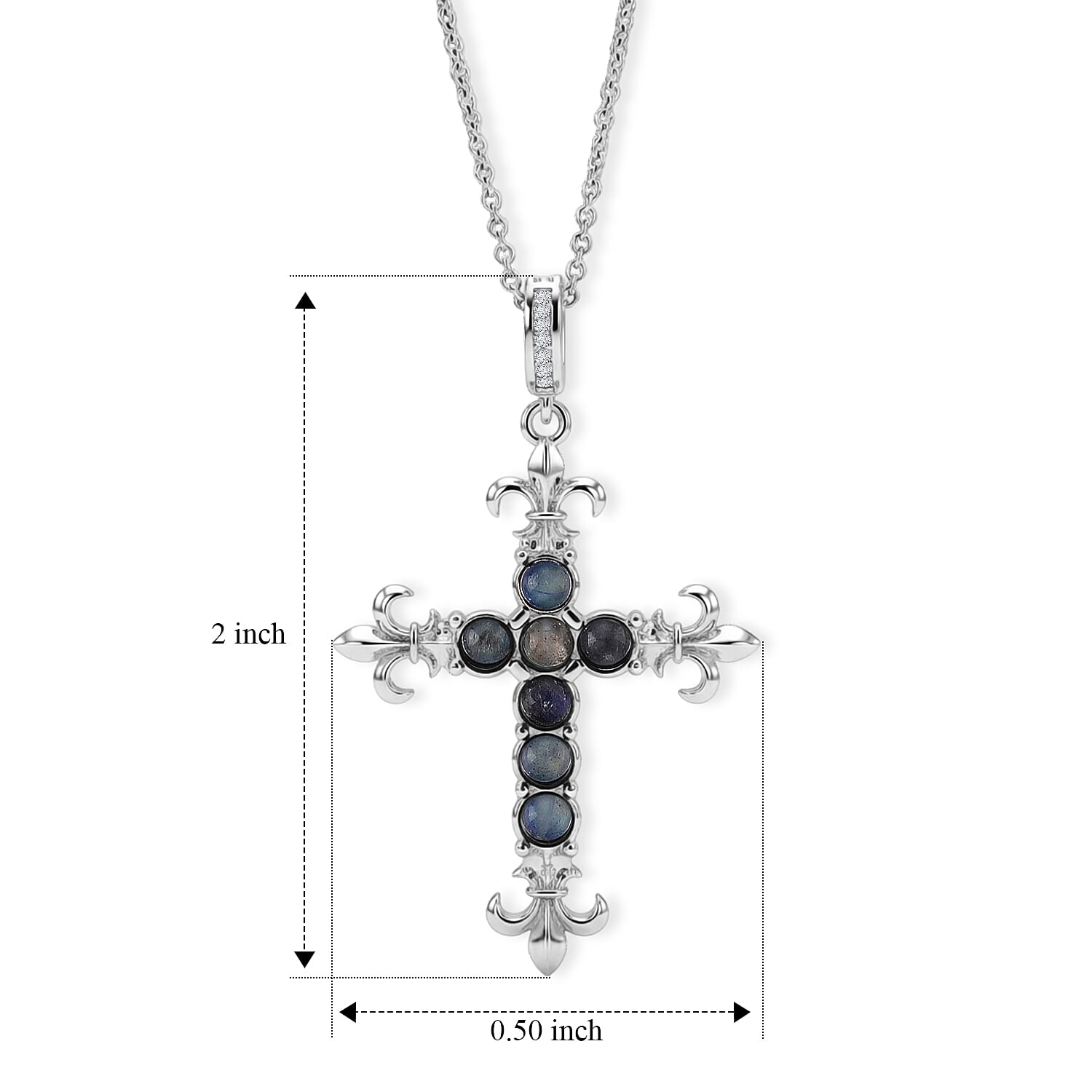 Malagasy Labradorite and Simulated Diamond 6.00 ctw Pendant in Silvertone with Stainless Steel Necklace (20 Inches)