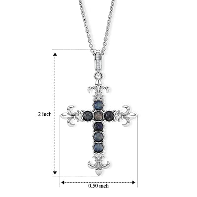 Malagasy Labradorite and Simulated Diamond 6.00 ctw Pendant in Silvertone with Stainless Steel Necklace (20 Inches)