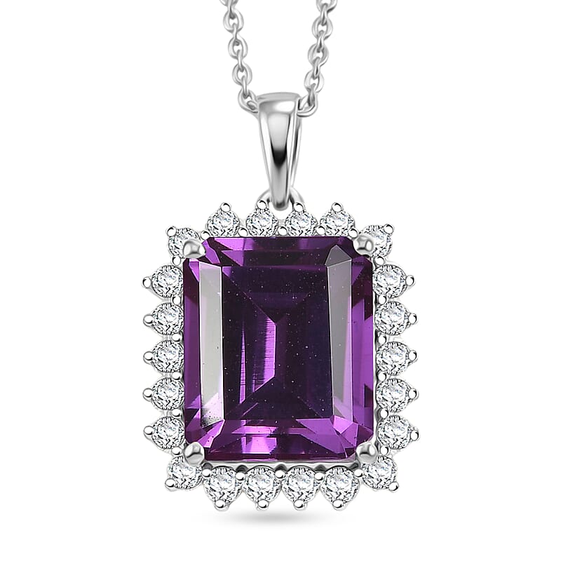 D'Joy Lab Grown Color Change Sapphire and Moissanite 9.25 ctw Pendant Necklace in Rhodium Over Sterling Silver 20 Inches