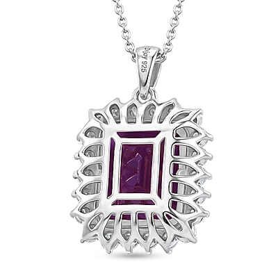 D'Joy Lab Grown Color Change Sapphire and Moissanite 9.25 ctw Pendant Necklace in Rhodium Over Sterling Silver 20 Inches