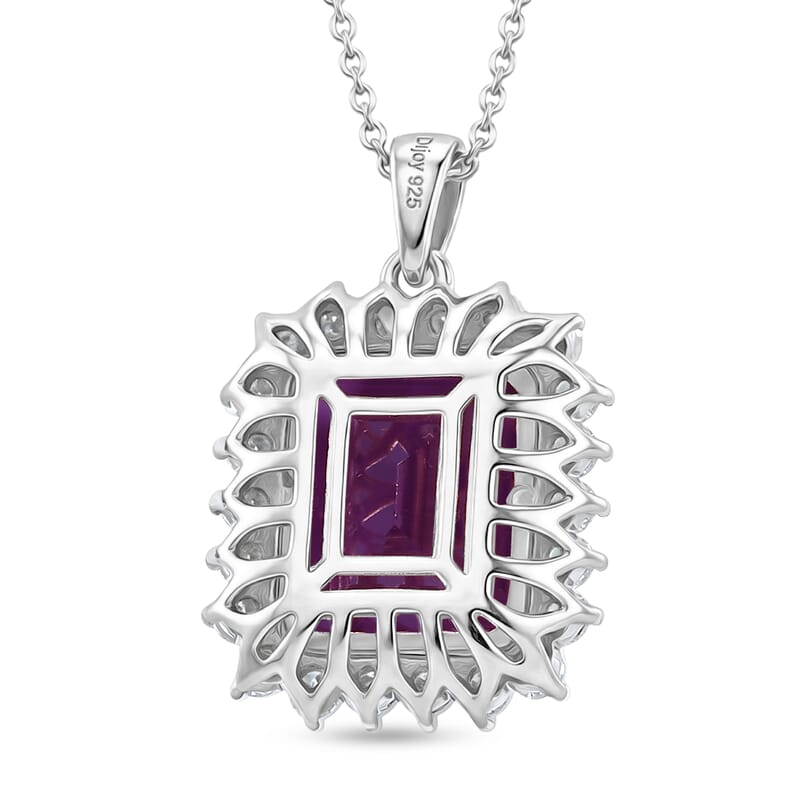 D'Joy Lab Grown Color Change Sapphire and Moissanite 9.25 ctw Pendant Necklace in Rhodium Over Sterling Silver 20 Inches