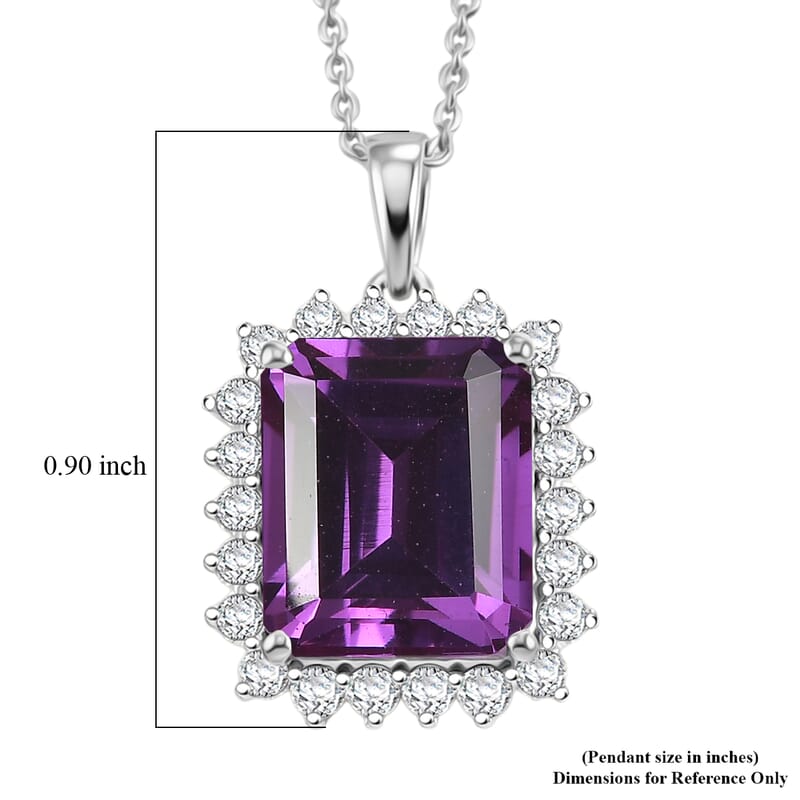 D'Joy Lab Grown Color Change Sapphire and Moissanite 9.25 ctw Pendant Necklace in Rhodium Over Sterling Silver 20 Inches