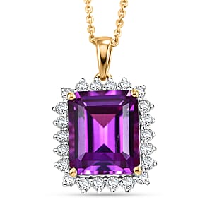 D'Joy Lab Grown Color Change Sapphire and Moissanite 9.25 ctw Pendant Necklace in 18K Vermeil Yellow Gold Over Sterling Silver 20 Inches