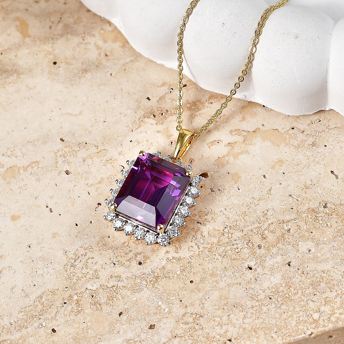 D'Joy Lab Grown Color Change Sapphire and Moissanite 9.25 ctw Pendant Necklace in 18K Vermeil Yellow Gold Over Sterling Silver 20 Inches image number 1