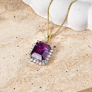 D'Joy Lab Grown Color Change Sapphire and Moissanite 9.25 ctw Pendant Necklace in 18K Vermeil Yellow Gold Over Sterling Silver 20 Inches