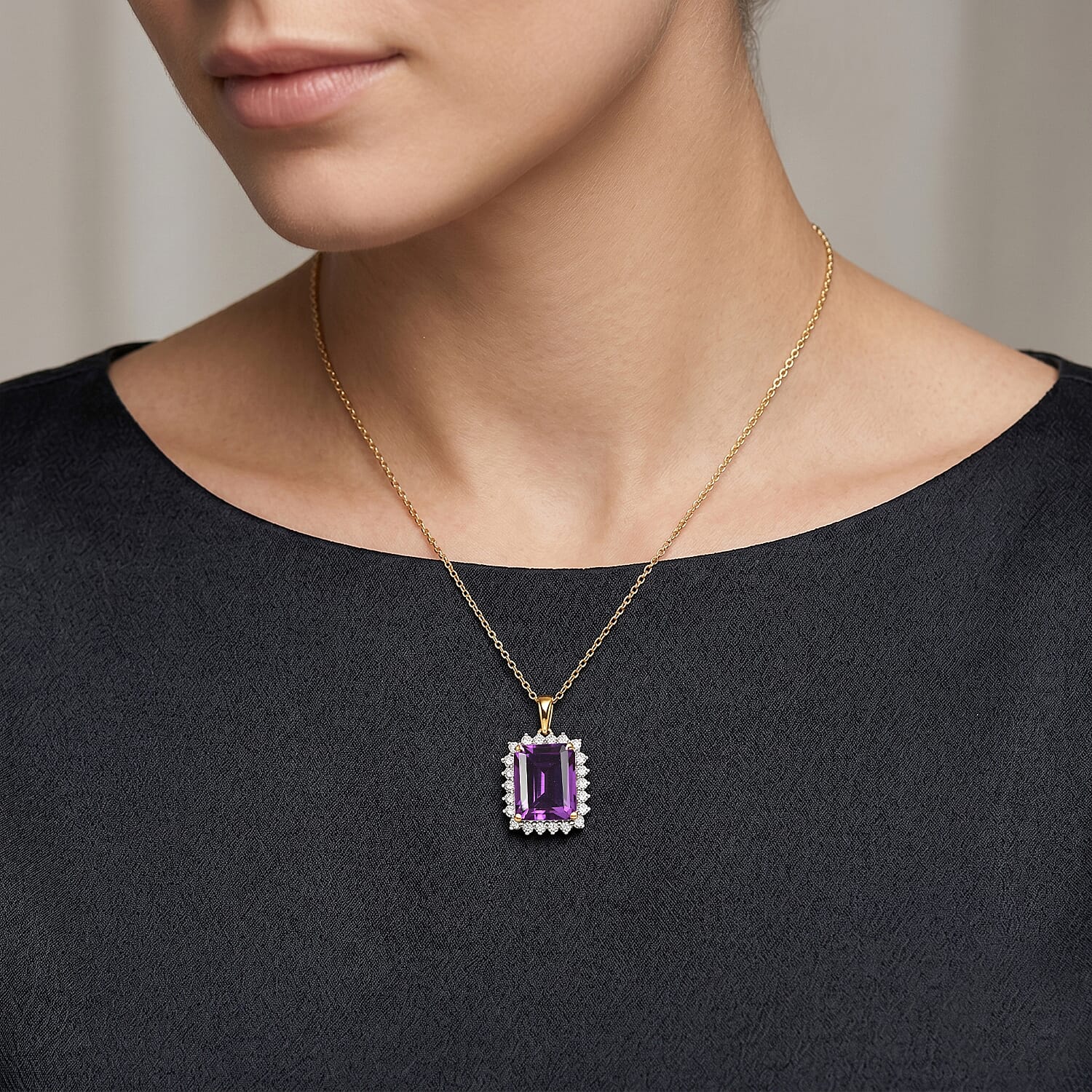 D'Joy Lab Grown Color Change Sapphire and Moissanite 9.25 ctw Pendant Necklace in 18K Vermeil Yellow Gold Over Sterling Silver 20 Inches