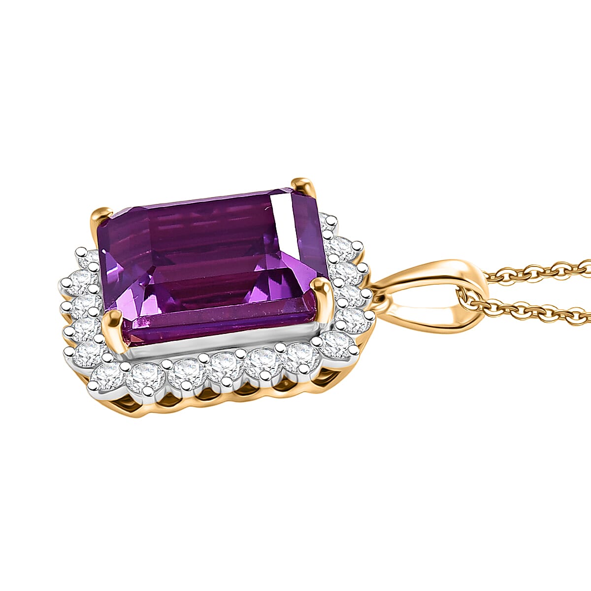 D'Joy Lab Grown Color Change Sapphire and Moissanite 9.25 ctw Pendant Necklace in 18K Vermeil Yellow Gold Over Sterling Silver 20 Inches