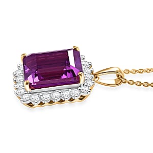 D'Joy Lab Grown Color Change Sapphire and Moissanite 9.25 ctw Pendant Necklace in 18K Vermeil Yellow Gold Over Sterling Silver 20 Inches