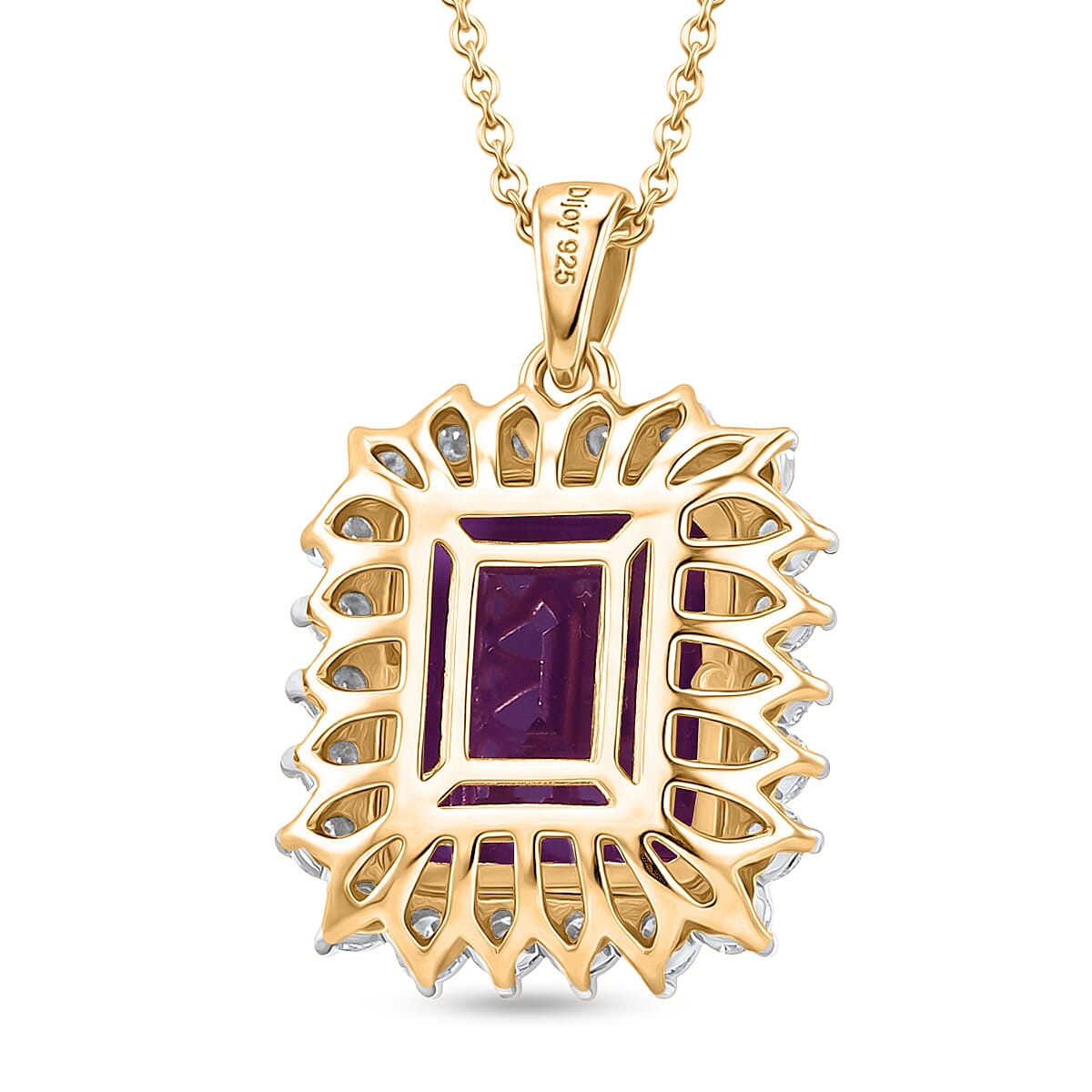 D'Joy Lab Grown Color Change Sapphire and Moissanite 9.25 ctw Pendant Necklace in 18K Vermeil Yellow Gold Over Sterling Silver 20 Inches
