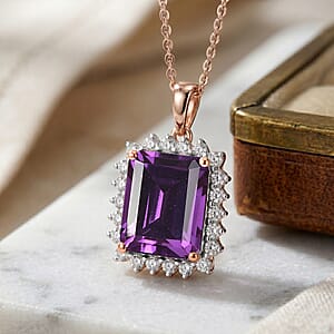 D'Joy Lab Grown Color Change Sapphire and Moissanite 9.25 ctw Pendant Necklace in 18K Vermeil Rose Gold Over Sterling Silver 20 Inches