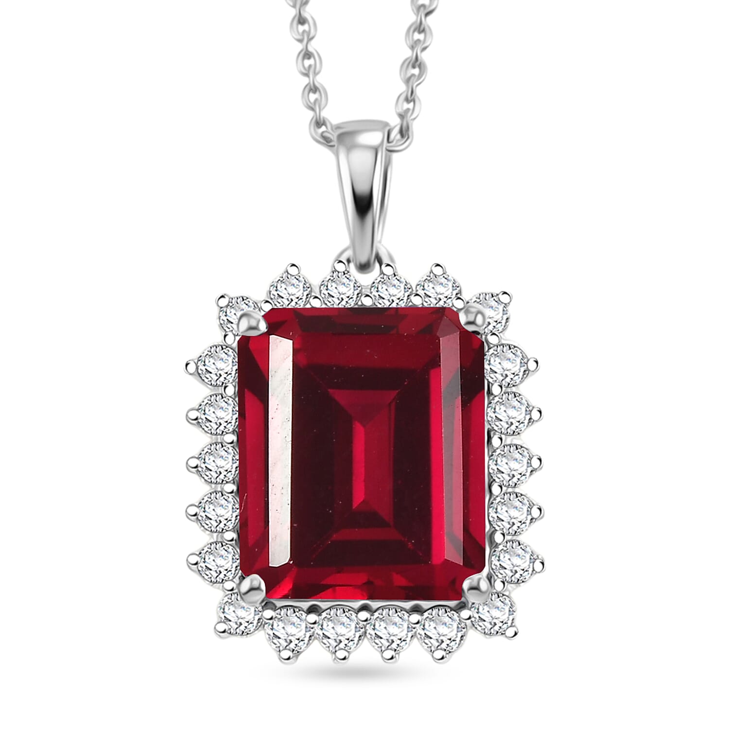 D'Joy Lab Grown Ruby and Moissanite 9.25 ctw Pendant Necklace in Rhodium Over Sterling Silver 20 Inches