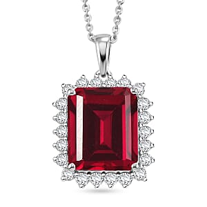 D'Joy Lab Grown Ruby and Moissanite 9.25 ctw Pendant Necklace in Rhodium Over Sterling Silver 20 Inches
