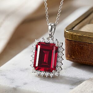 D'Joy Lab Grown Ruby and Moissanite 9.25 ctw Pendant Necklace in Rhodium Over Sterling Silver 20 Inches