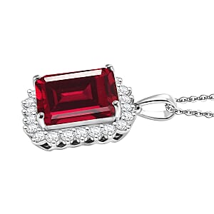 D'Joy Lab Grown Ruby and Moissanite 9.25 ctw Pendant Necklace in Rhodium Over Sterling Silver 20 Inches