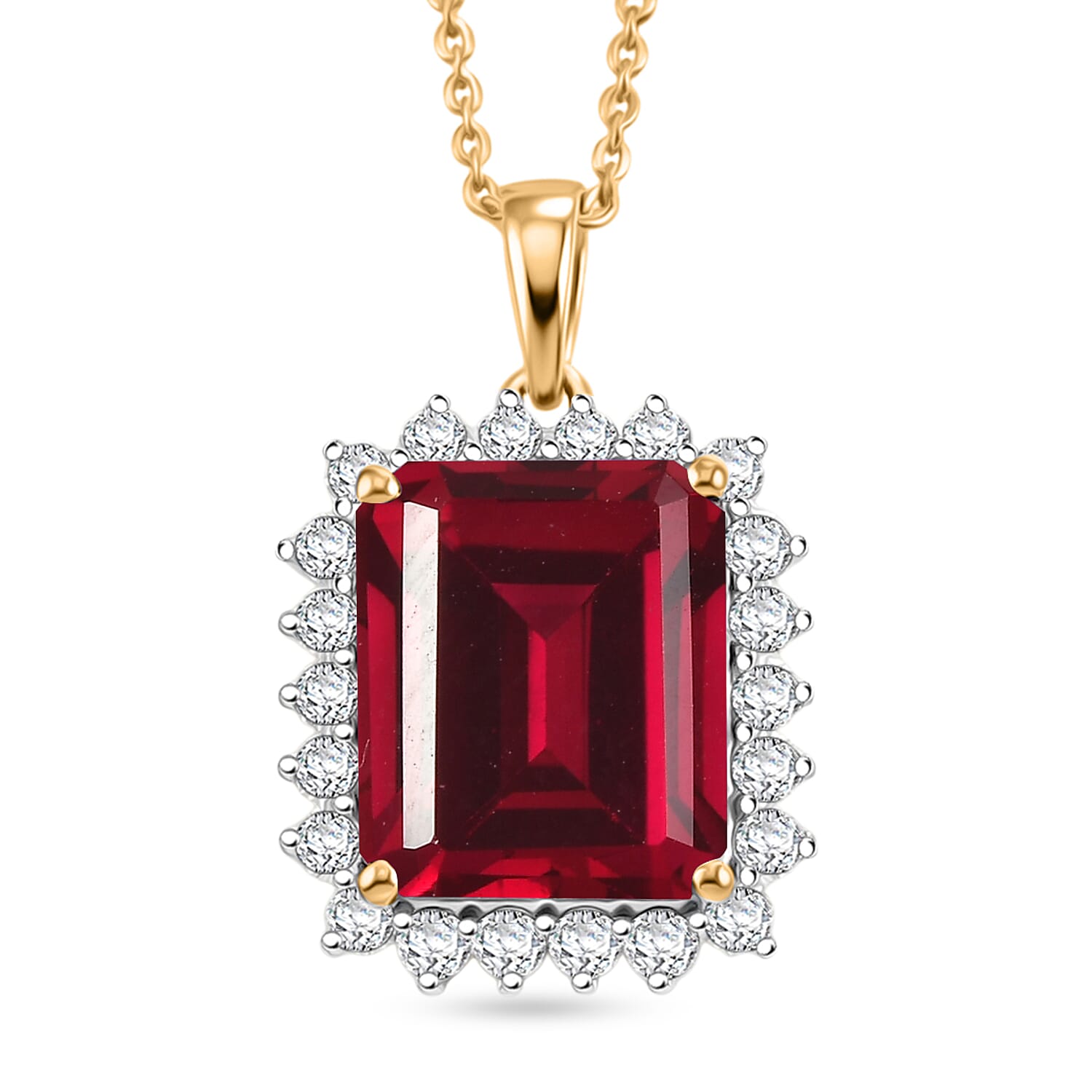 D'Joy Lab Grown Ruby and Moissanite 9.25 ctw Pendant Necklace in 18K Vermeil Yellow Gold Over Sterling Silver 20 Inches