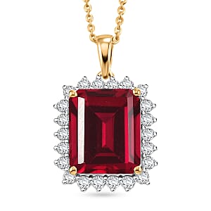 D'Joy Lab Grown Ruby and Moissanite 9.25 ctw Pendant Necklace in 18K Vermeil Yellow Gold Over Sterling Silver 20 Inches