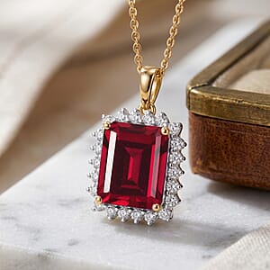 D'Joy Lab Grown Ruby and Moissanite 9.25 ctw Pendant Necklace in 18K Vermeil Yellow Gold Over Sterling Silver 20 Inches