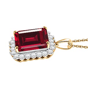D'Joy Lab Grown Ruby and Moissanite 9.25 ctw Pendant Necklace in 18K Vermeil Yellow Gold Over Sterling Silver 20 Inches