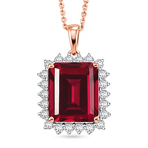 D'Joy Lab Grown Ruby and Moissanite 9.25 ctw Pendant Necklace in 18K Vermeil Rose Gold Over Sterling Silver 20 Inches