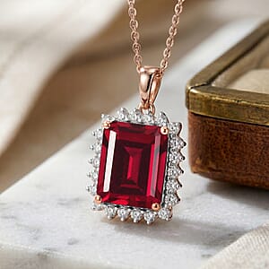 D'Joy Lab Grown Ruby and Moissanite 9.25 ctw Pendant Necklace in 18K Vermeil Rose Gold Over Sterling Silver 20 Inches