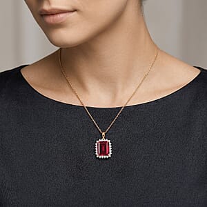 D'Joy Lab Grown Ruby and Moissanite 9.25 ctw Pendant Necklace in 18K Vermeil Rose Gold Over Sterling Silver 20 Inches