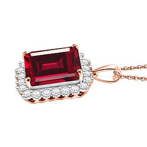 D'Joy Lab Grown Ruby and Moissanite 9.25 ctw Pendant Necklace in 18K Vermeil Rose Gold Over Sterling Silver 20 Inches