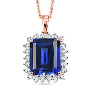 D'Joy Lab Grown Ceylon Blue Sapphire and Moissanite 9.25 ctw Pendant Necklace in 18K Vermeil Rose Gold Over Sterling Silver 20 Inches