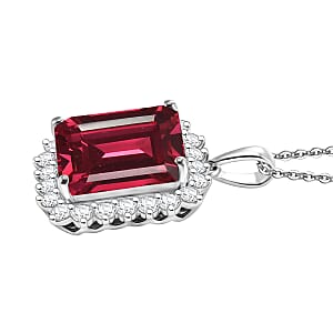 D'Joy Lab Grown Padparadscha Sapphire and Moissanite 9.25 ctw Pendant Necklace in Rhodium Over Sterling Silver 20 Inches