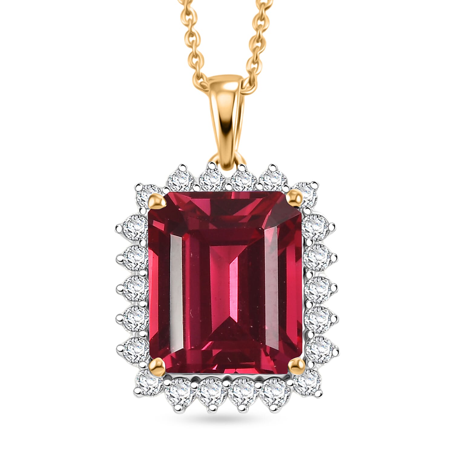 D'Joy Lab Grown Padparadscha Sapphire and Moissanite 9.25 ctw Pendant Necklace in 18K Vermeil Yellow Gold Over Sterling Silver 2