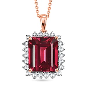D'Joy Lab Grown Padparadscha Sapphire and Moissanite 9.25 ctw Pendant Necklace in 18K Vermeil Rose Gold Over Sterling Silver 20 Inches