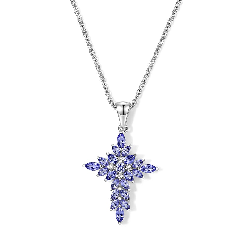 EverTrue Tanzanite 2.40 ctw Pendant in Platinum Bond with Stainless Steel Necklace 20 Inches