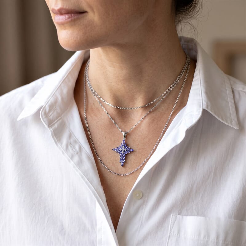 EverTrue Tanzanite 2.40 ctw Pendant in Platinum Bond with Stainless Steel Necklace 20 Inches